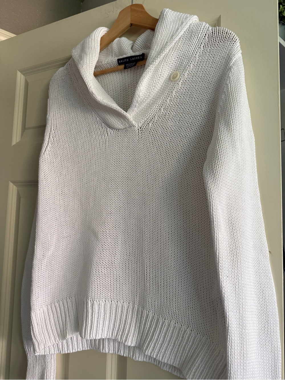Ralph Lauren Cream Shawl-Collar Knit Sweater